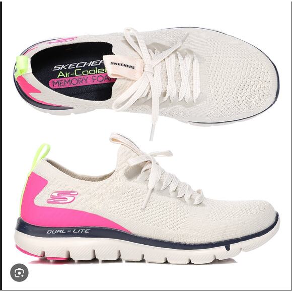 Skechers Wide Fit Air-Cooled Memory Foam Sneakers Women’s 9 – White / Neon Pink - Picture 1 of 6